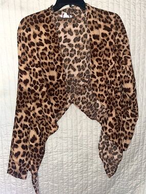 Madrag Leopard Print Draped Open Front Cardigan XL